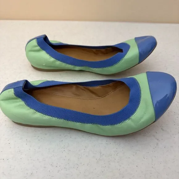 J.Crew Ballet Flat Shoes Womens Size 10 Green Blue Leather Round Toe Slip On - Picture 12 of 16
